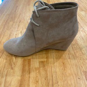 New Direction Tan Suede boots with wedge heel.  Size 9. Never worn